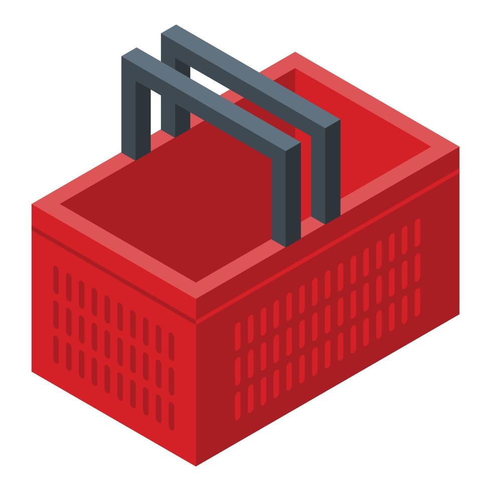Red supermarket basket icon, isometric style vector