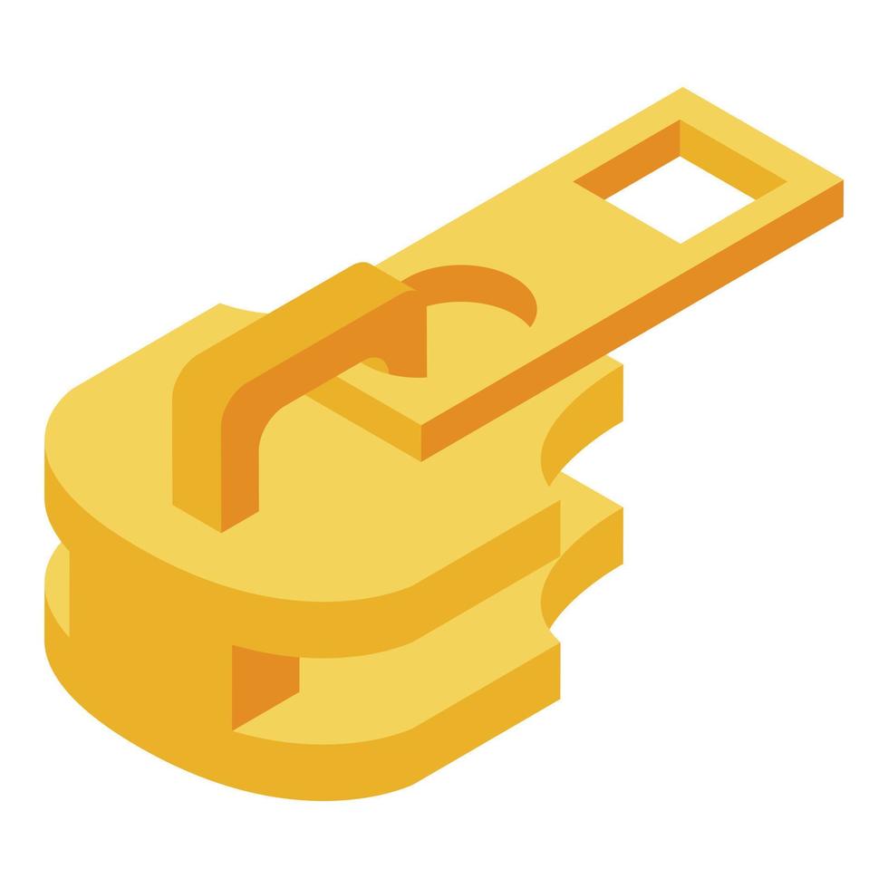 icono de tirador de cremallera dorada, estilo isométrico vector