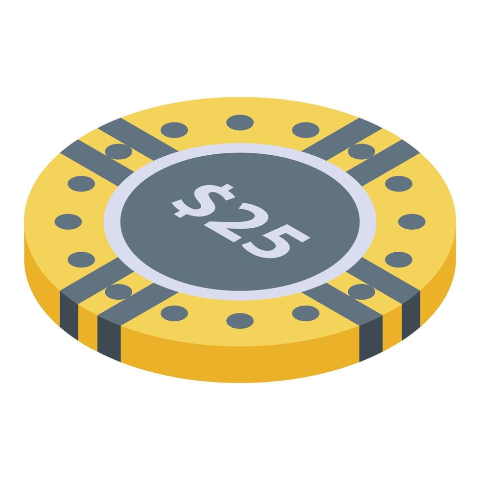 Plastic casino chip icon, isometric style vector