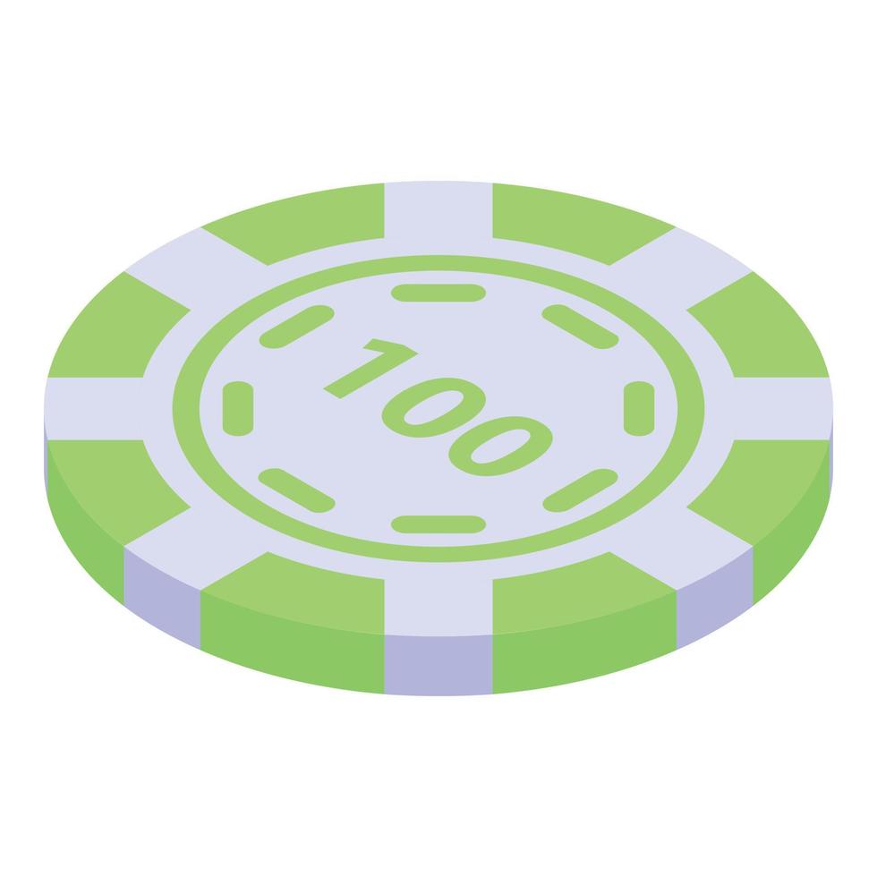 Green casino chip icon, isometric style vector