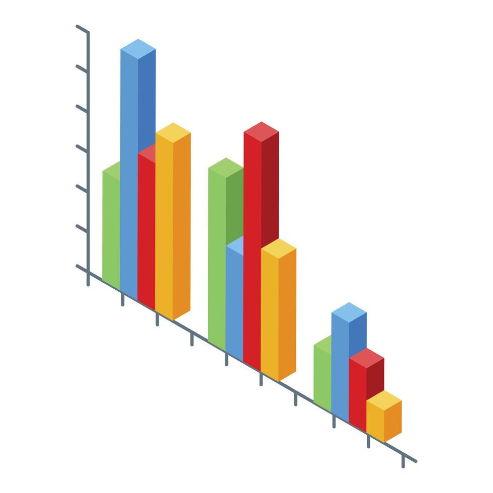 Colorful bars chart icon, isometric style vector