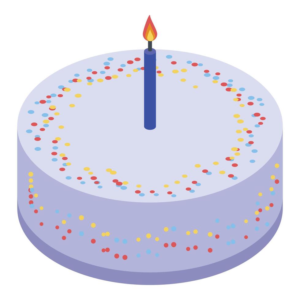 Burning candle birthday cake icon, isometric style vector