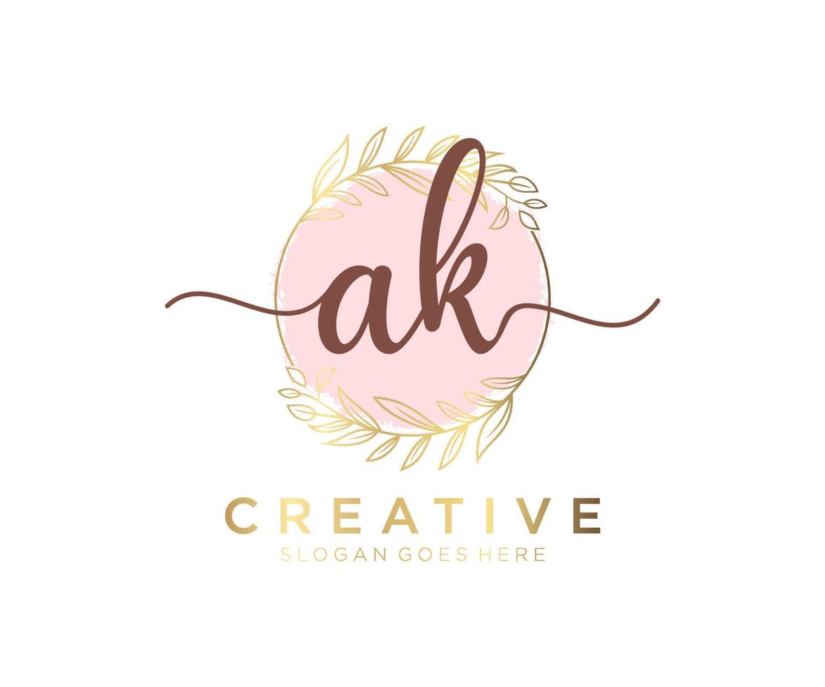 Initial AK feminine logo. Usable for Nature, Salon, Spa, Cosmetic and Beauty Logos. Flat Vector Logo Design Template Element.