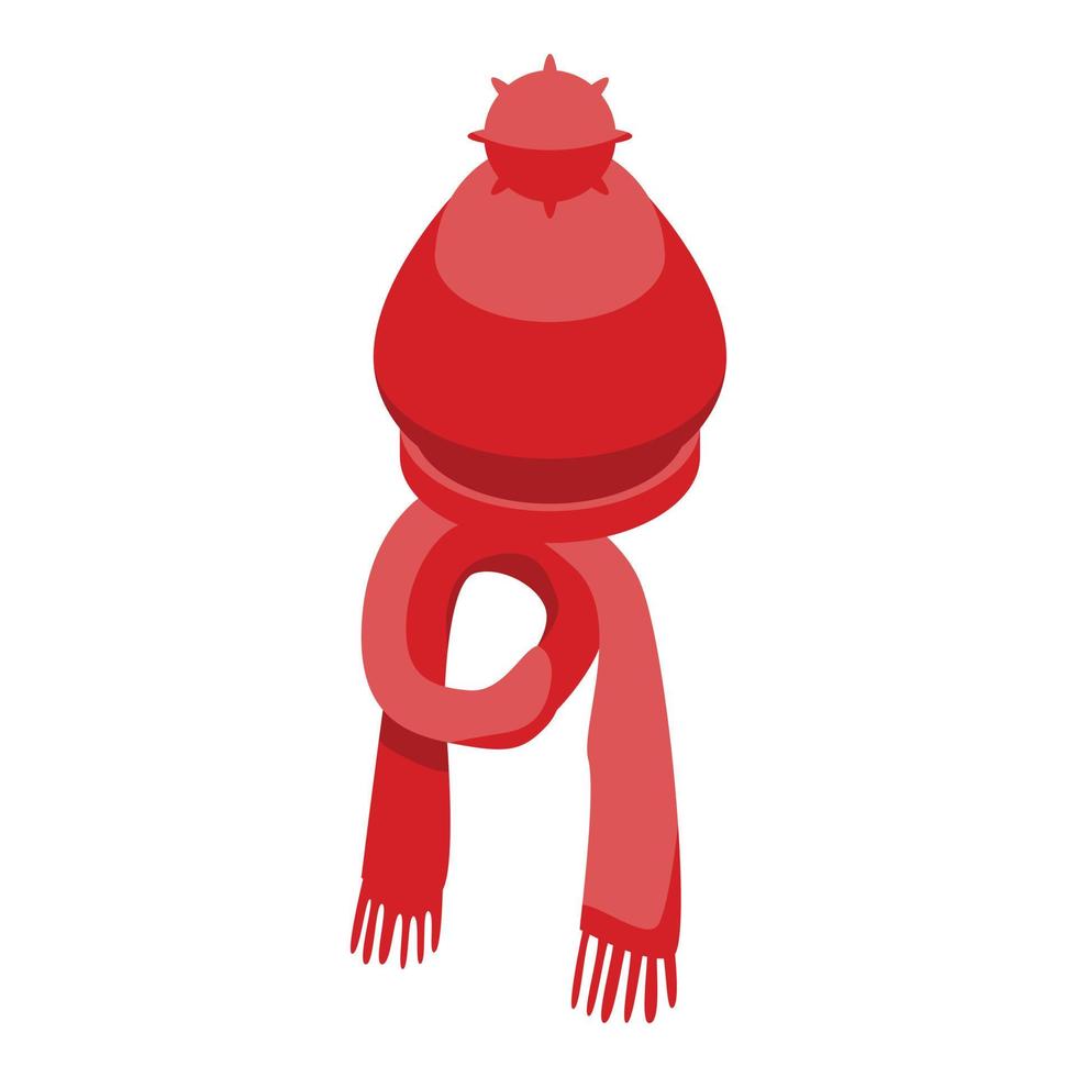 Red textile hat icon, isometric style vector