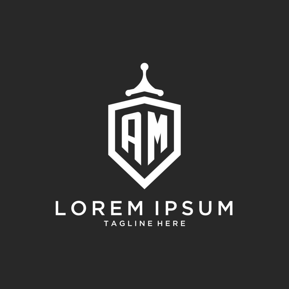 AM monogram logo initial with shield guard shape design vector