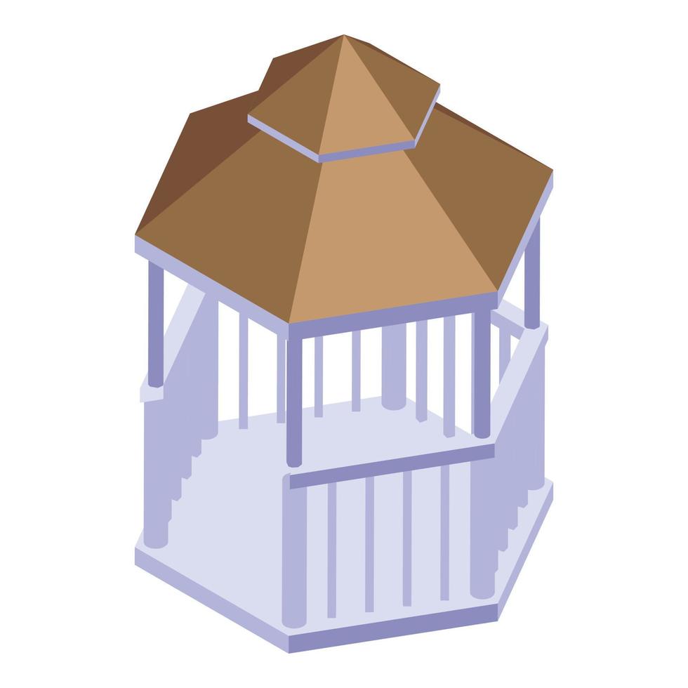 White wood gazebo icon, isometric style vector