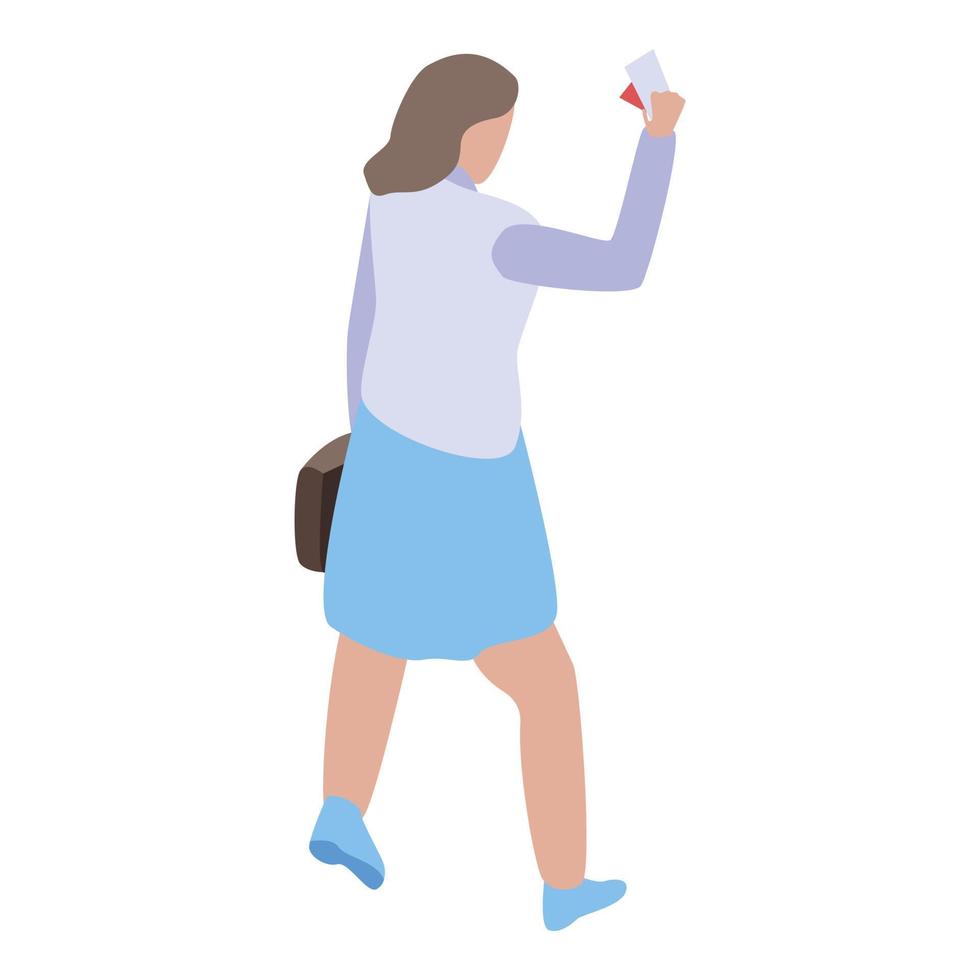 Woman pass passport control icon, isometric style vector