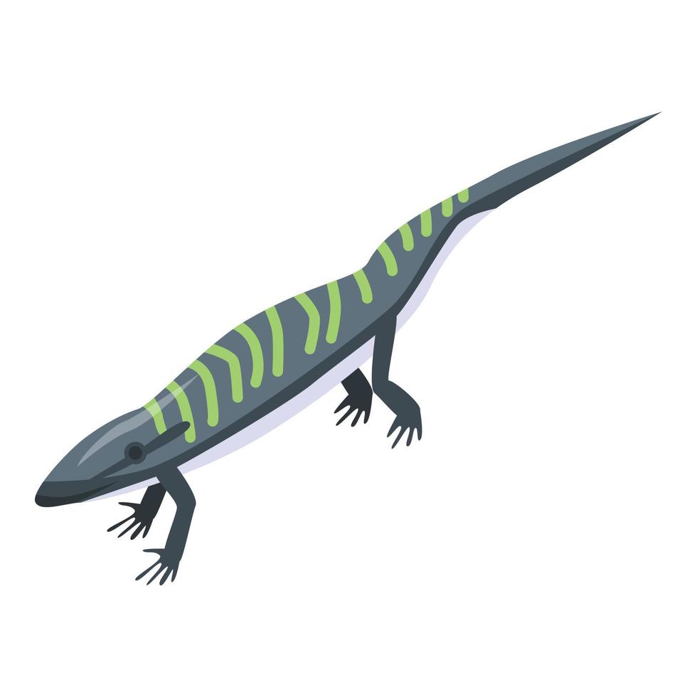 Black striped lizard icon, isometric style vector