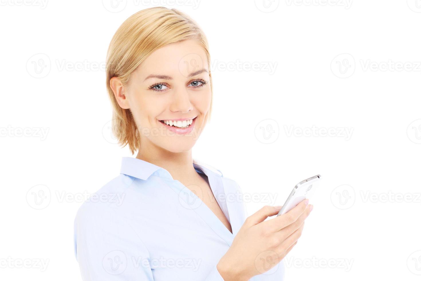 Young woman with phone photo