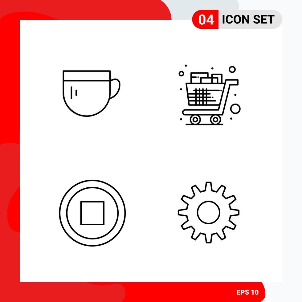 Creative Set of 4 Universal Outline Icons isolated on White Background Creative Black Icon vector background