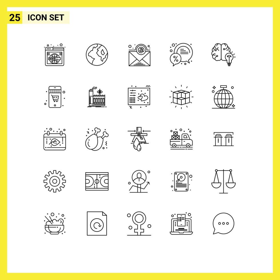 conjunto de 25 iconos de interfaz de usuario modernos símbolos signos para venta de negocios correo electrónico porcentaje chat elementos de diseño vectorial editables vector