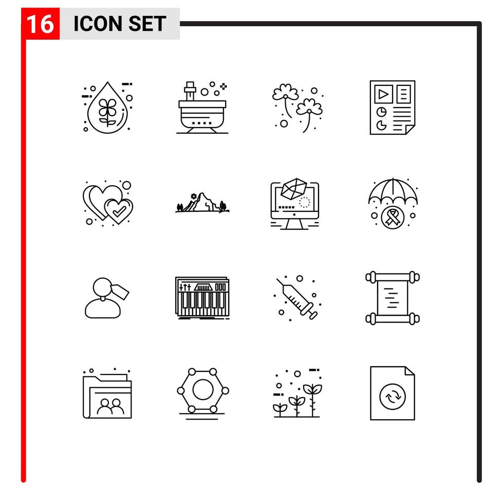 Pack of 16 Modern Outlines Signs and Symbols for Web Print Media such as report document tub data irish Editable Vector Design Elements