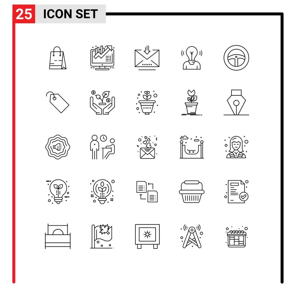 Stock Vector Icon Pack of 25 Line Signs and Symbols for car person download user bulb Editable Vector Design Elements