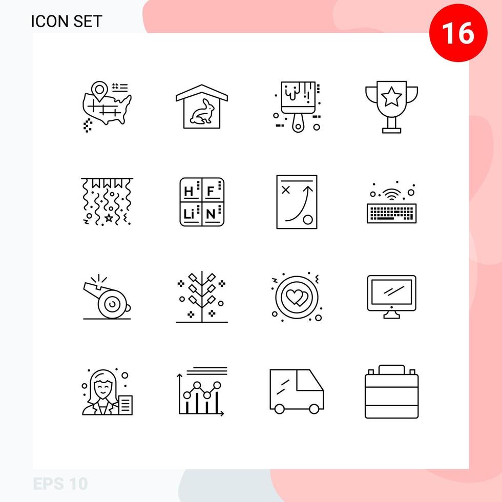 Modern Set of 16 Outlines and symbols such as periodic decorations paint christmas education Editable Vector Design Elements