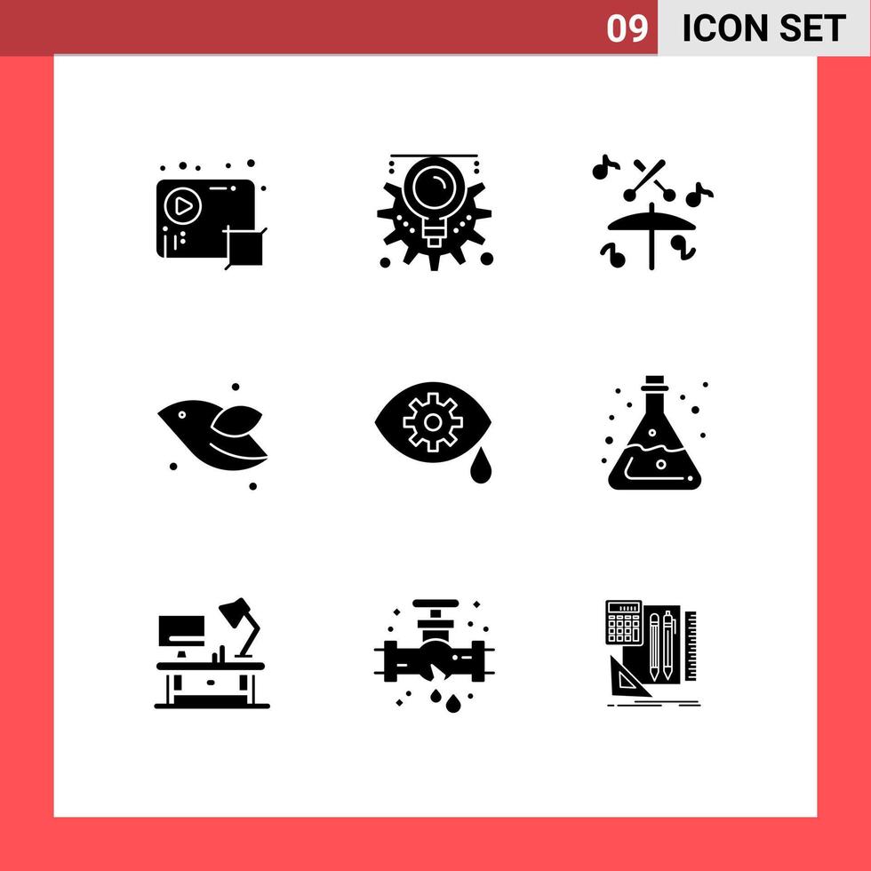 Group of 9 Solid Glyphs Signs and Symbols for eye spring process fly animal Editable Vector Design Elements