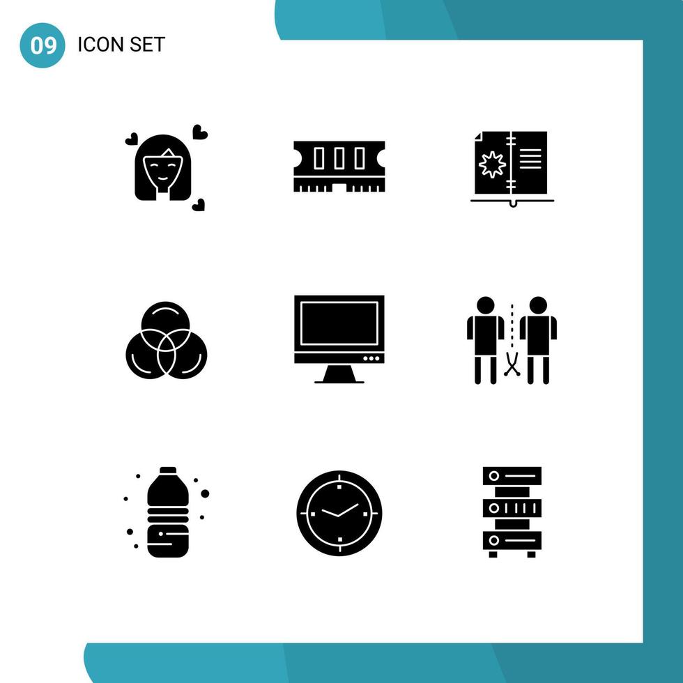 Set of 9 Vector Solid Glyphs on Grid for device computer book web rgb Editable Vector Design Elements