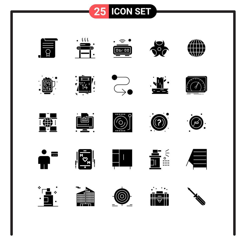 Mobile Interface Solid Glyph Set of 25 Pictograms of science education spa wifi internet Editable Vector Design Elements