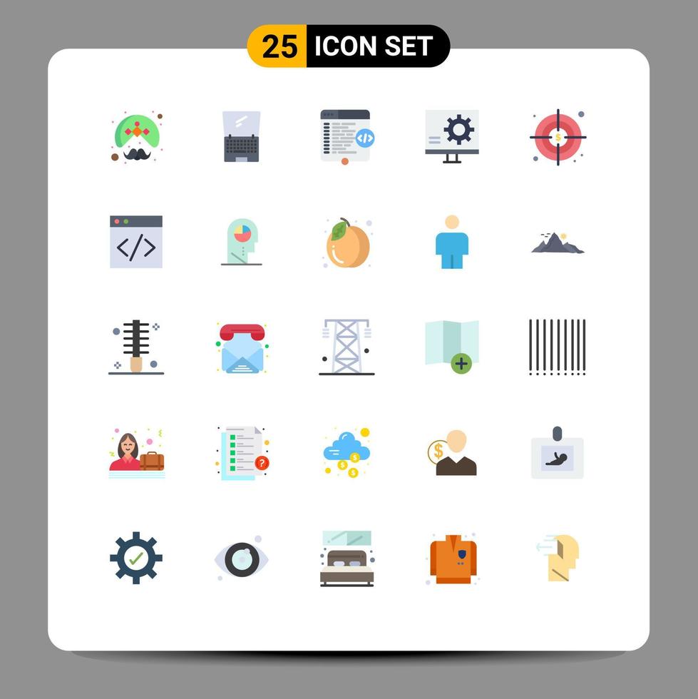 Set of 25 Vector Flat Colors on Grid for development bug laptop coding website Editable Vector Design Elements