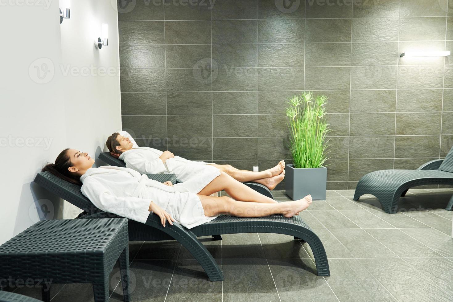 Couple enjoying wellness weekend and spa photo