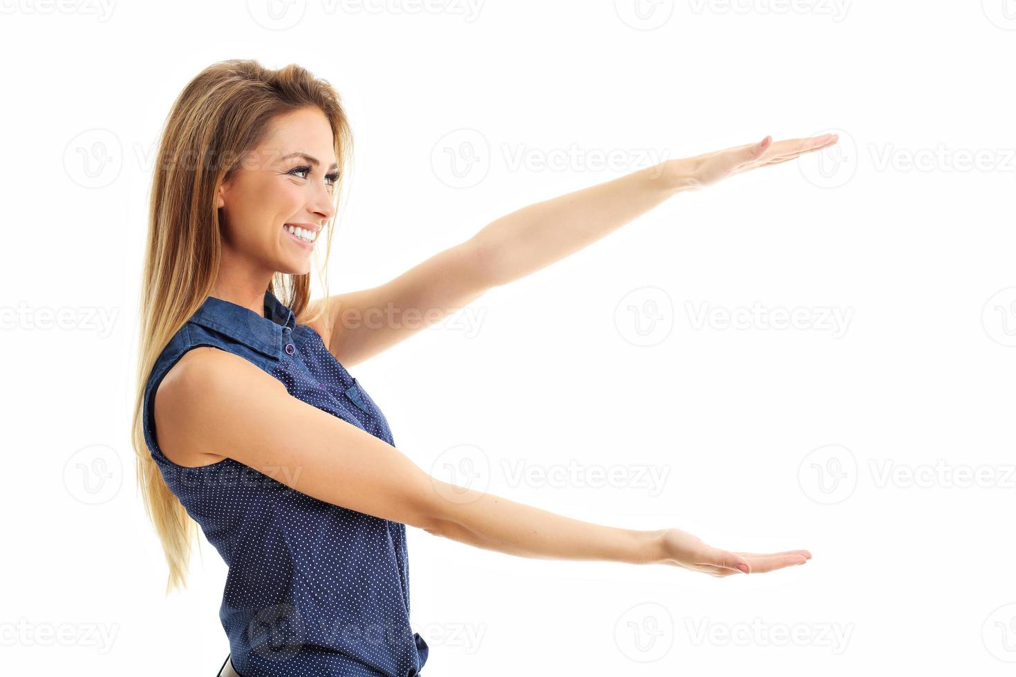 Portrait of happy woman isolated over white background photo