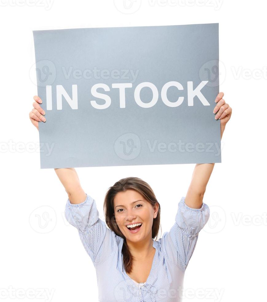 Happy woman with a banner photo