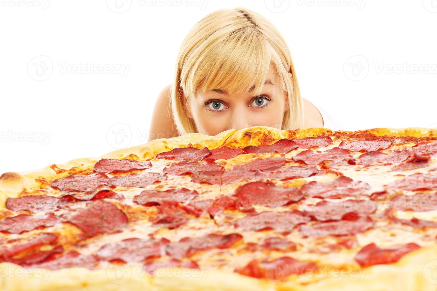 Woman and pizza photo