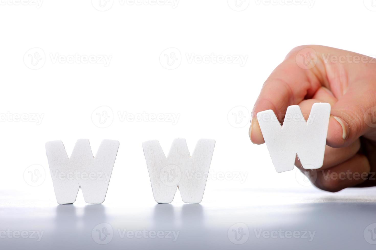 Hand with WWW letter block photo