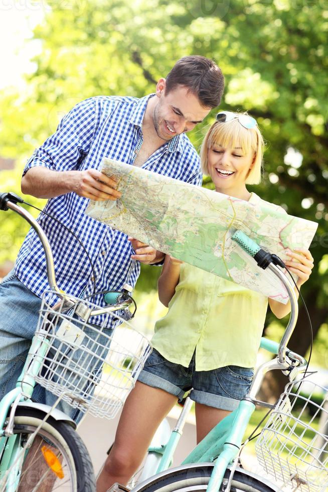 Couple on bikes photo