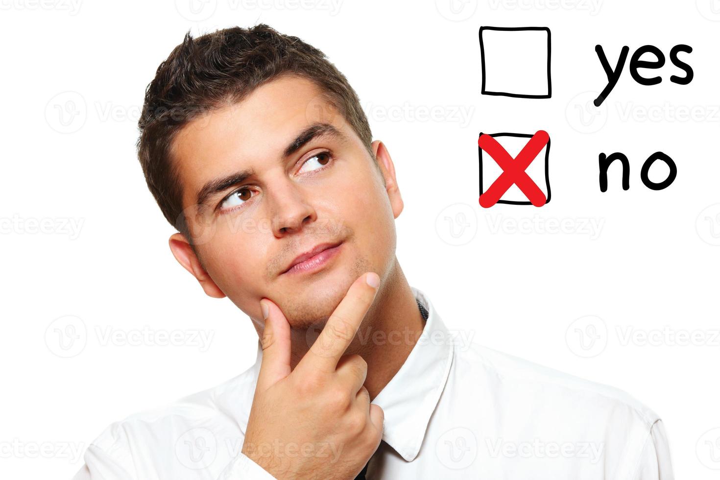 Young businessman voting for no photo