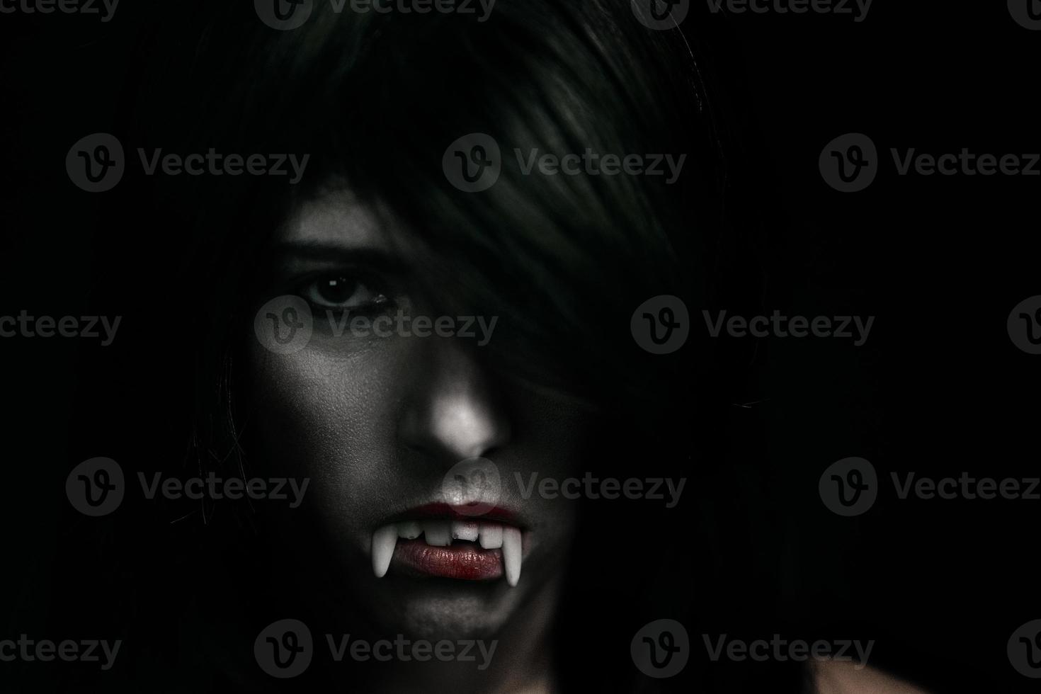 Halloween Vampire Beautiful Woman over black photo