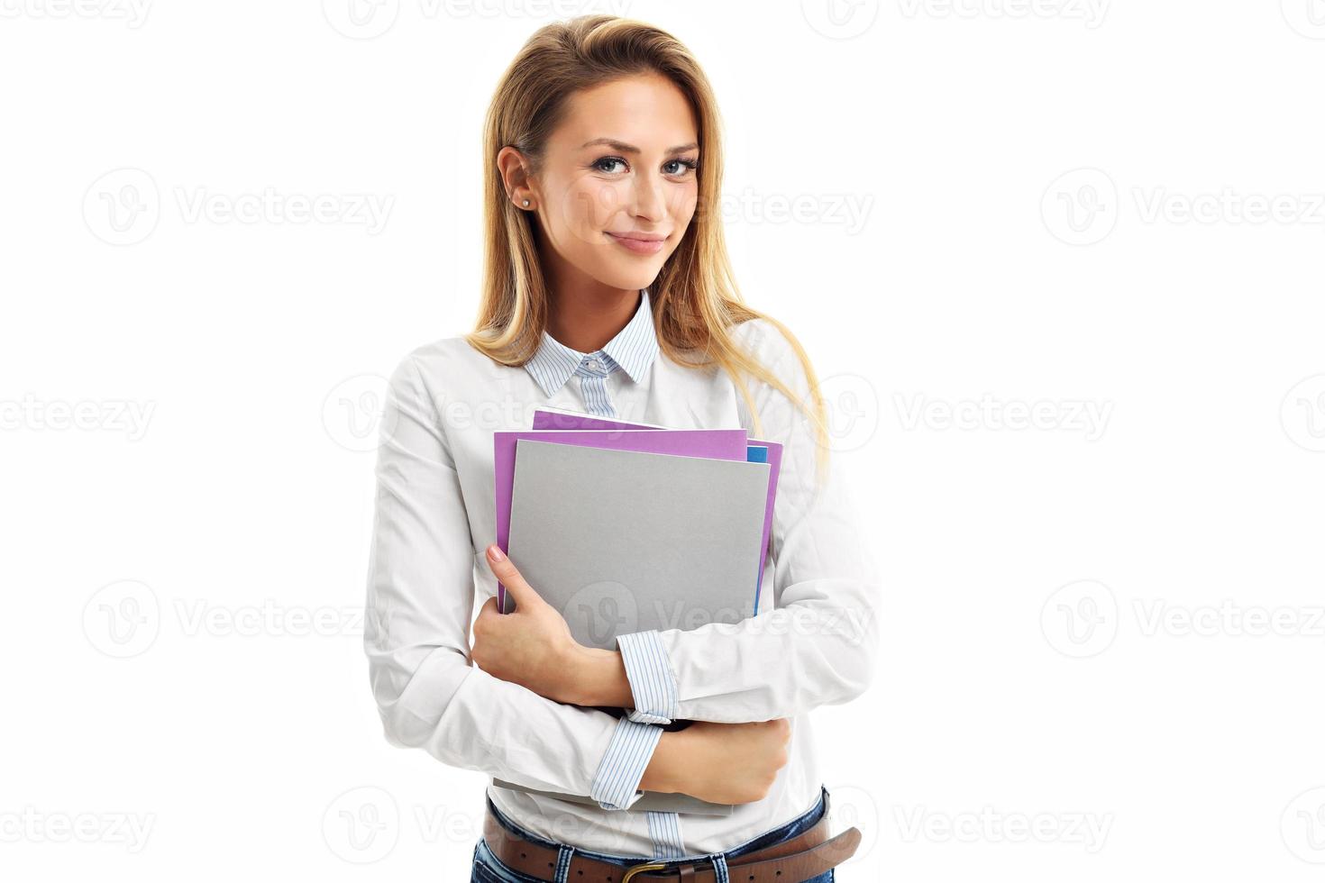 Young friendly student isolated over white background photo