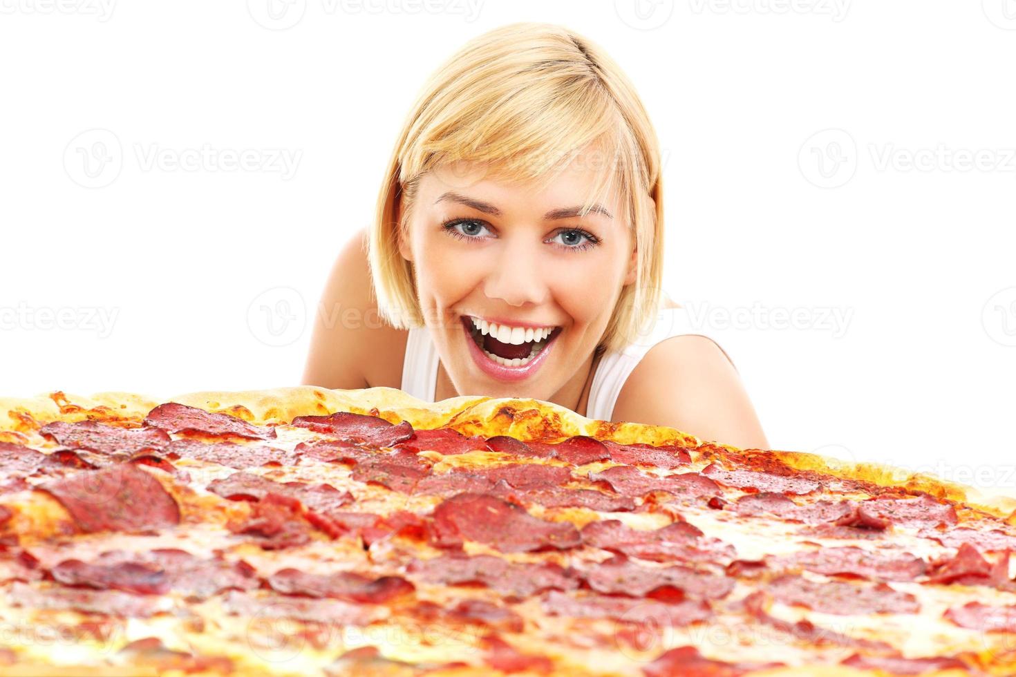 Happy woman with pizza photo