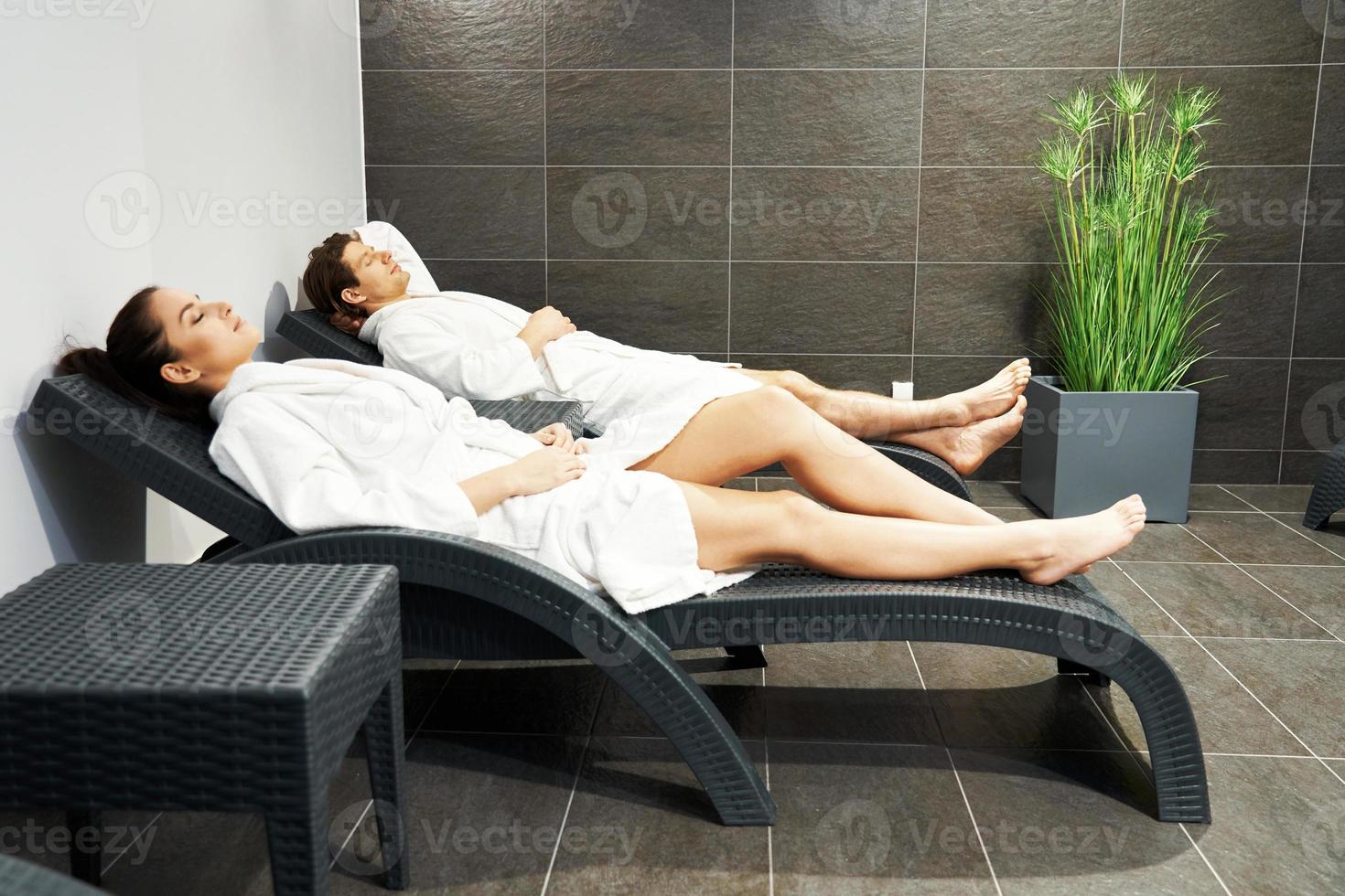 Couple enjoying wellness weekend and spa photo