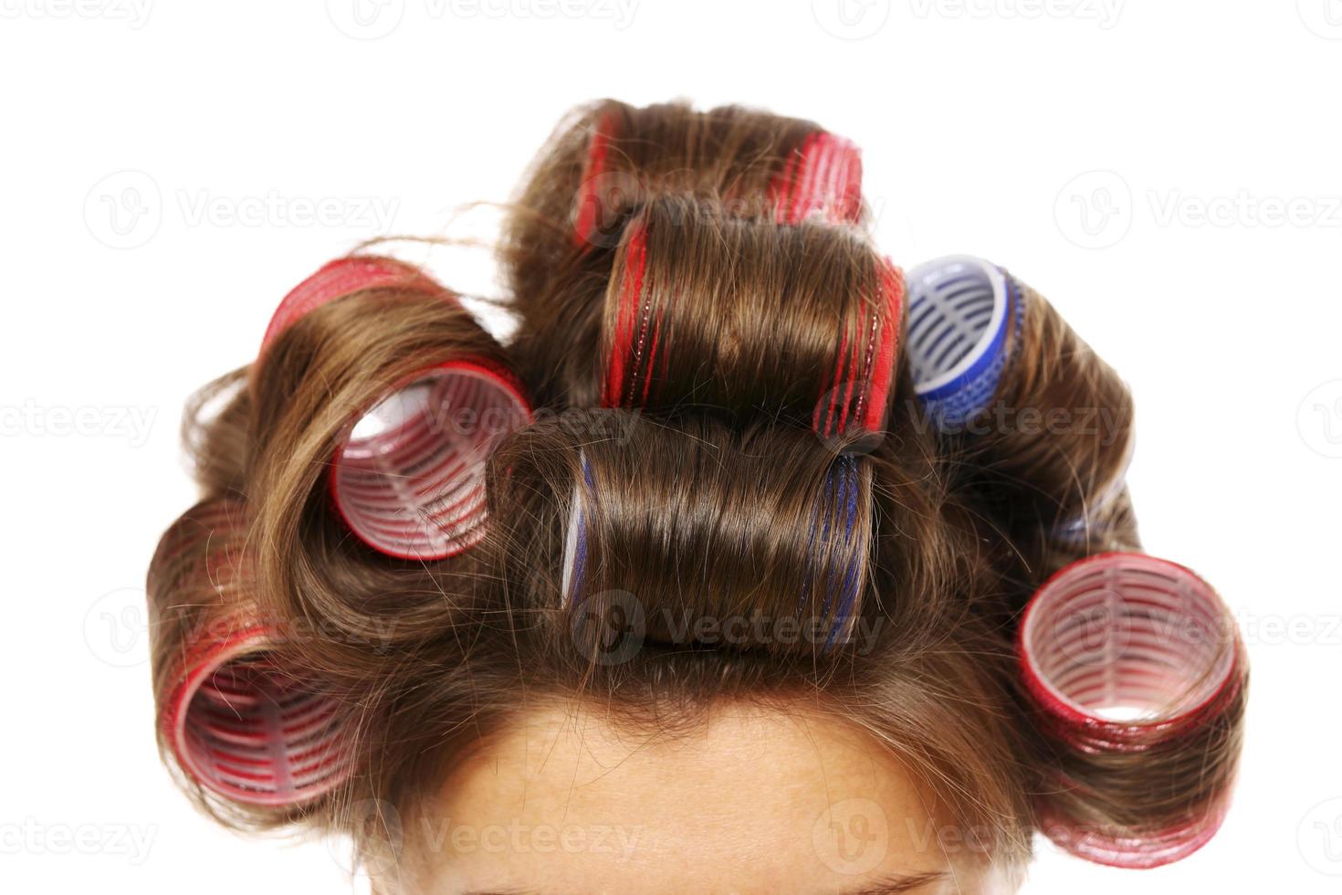 Woman with curlers photo