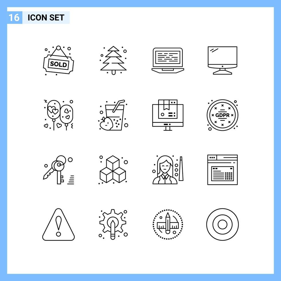 16 Icons Line style Creative Outline Symbols Black Line Icon Sign Isolated on White Background Creative Black Icon vector background