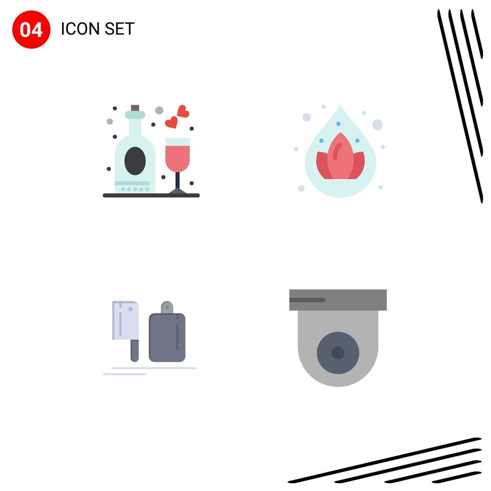 4 Thematic Vector Flat Icons and Editable Symbols of celebration chef wine droop food Editable Vector Design Elements