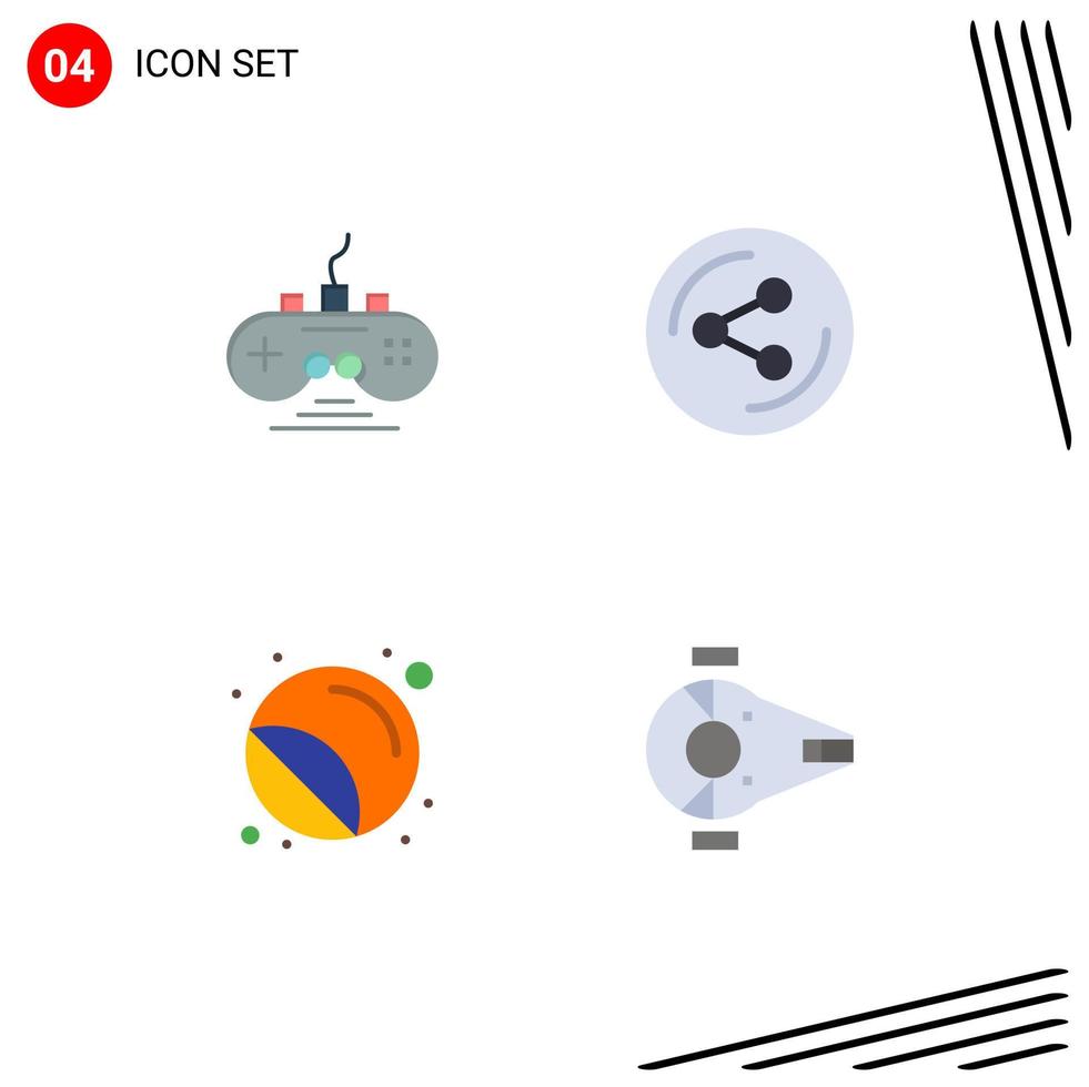 grupo de 4 iconos planos modernos establecidos para controlador de impresora almohadilla de juego sello social elementos de diseño vectorial editables vector