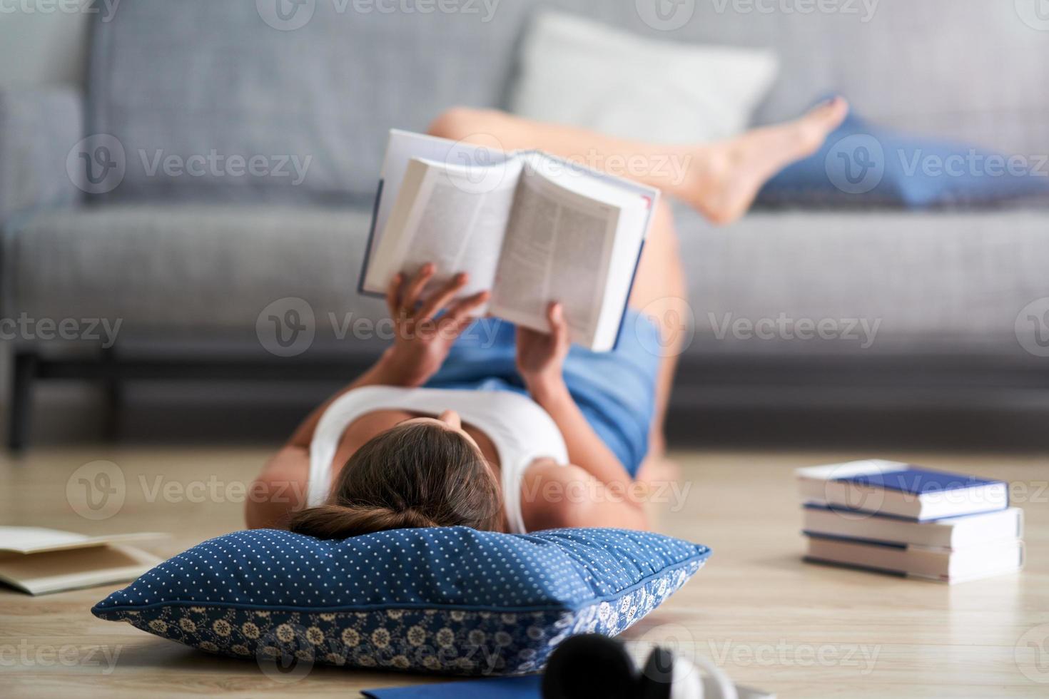 Female student learning at home photo