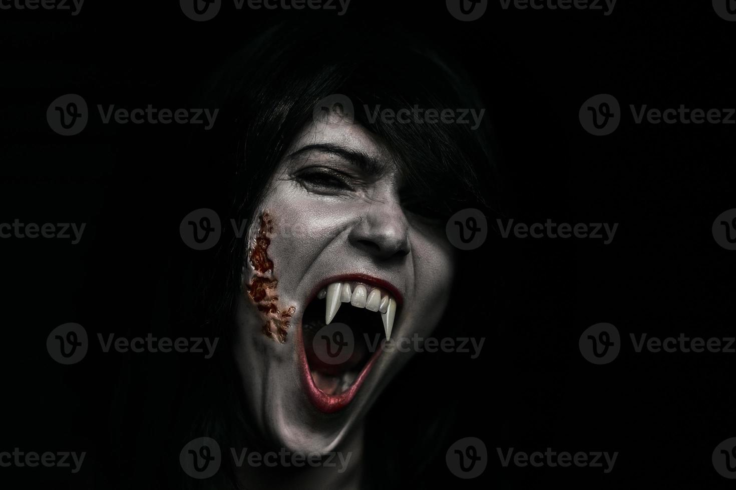 Halloween Vampire Beautiful Woman over black photo