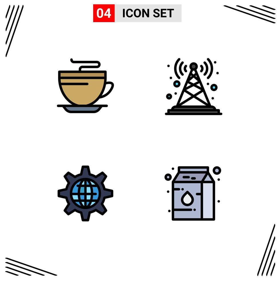 4 User Interface Filledline Flat Color Pack of modern Signs and Symbols of tea global cleaning station internet Editable Vector Design Elements