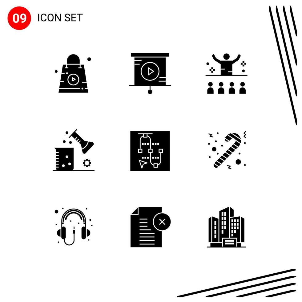 9 User Interface Solid Glyph Pack of modern Signs and Symbols of mouse science of matter conference science lab chemical science Editable Vector Design Elements