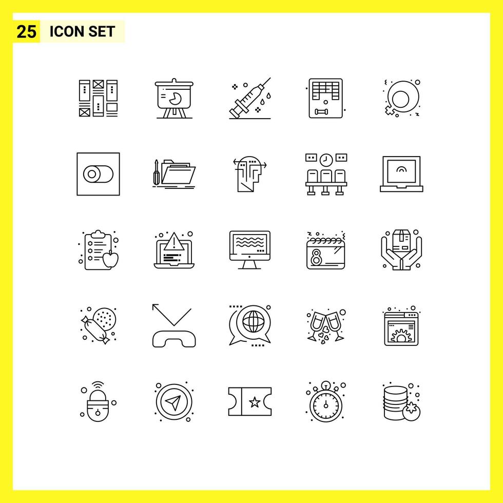 Universal Icon Symbols Group of 25 Modern Lines of feminism game graph fun vaccine Editable Vector Design Elements