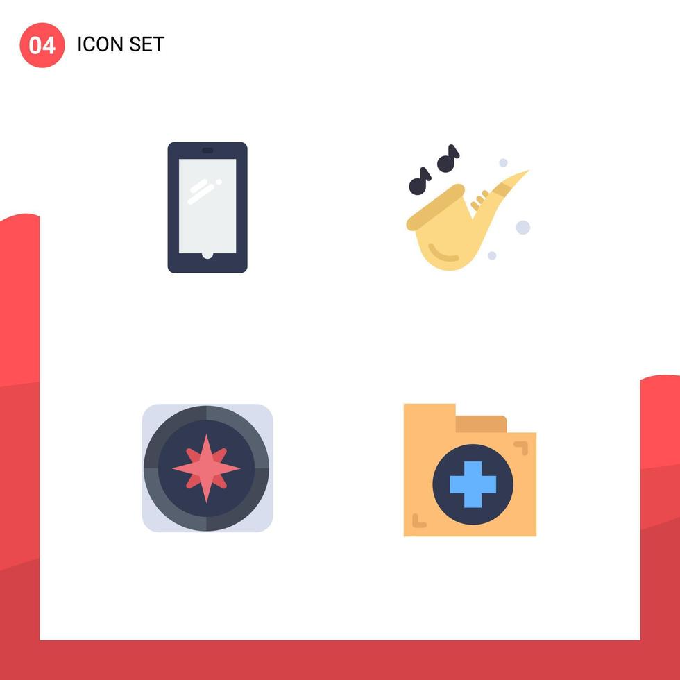 4 concepto de icono plano para sitios web móviles y aplicaciones teléfono gps dirección de música android elementos de diseño vectorial editables vector