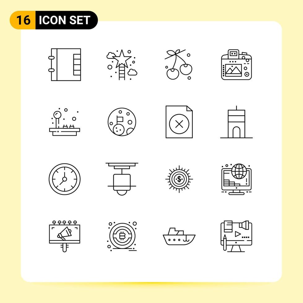 Modern Set of 16 Outlines and symbols such as fun hobby berry hobbies camera Editable Vector Design Elements