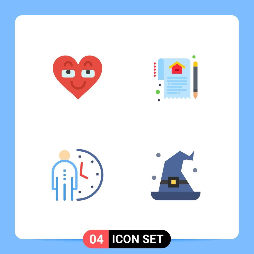 Pictogram Set of 4 Simple Flat Icons of emoji contract favorite home deadline Editable Vector Design Elements