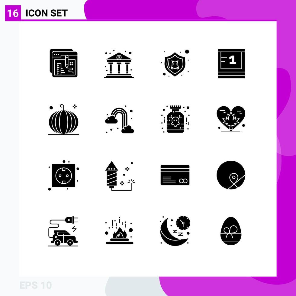 16 User Interface Solid Glyph Pack of modern Signs and Symbols of cornucopia education finance study shield Editable Vector Design Elements