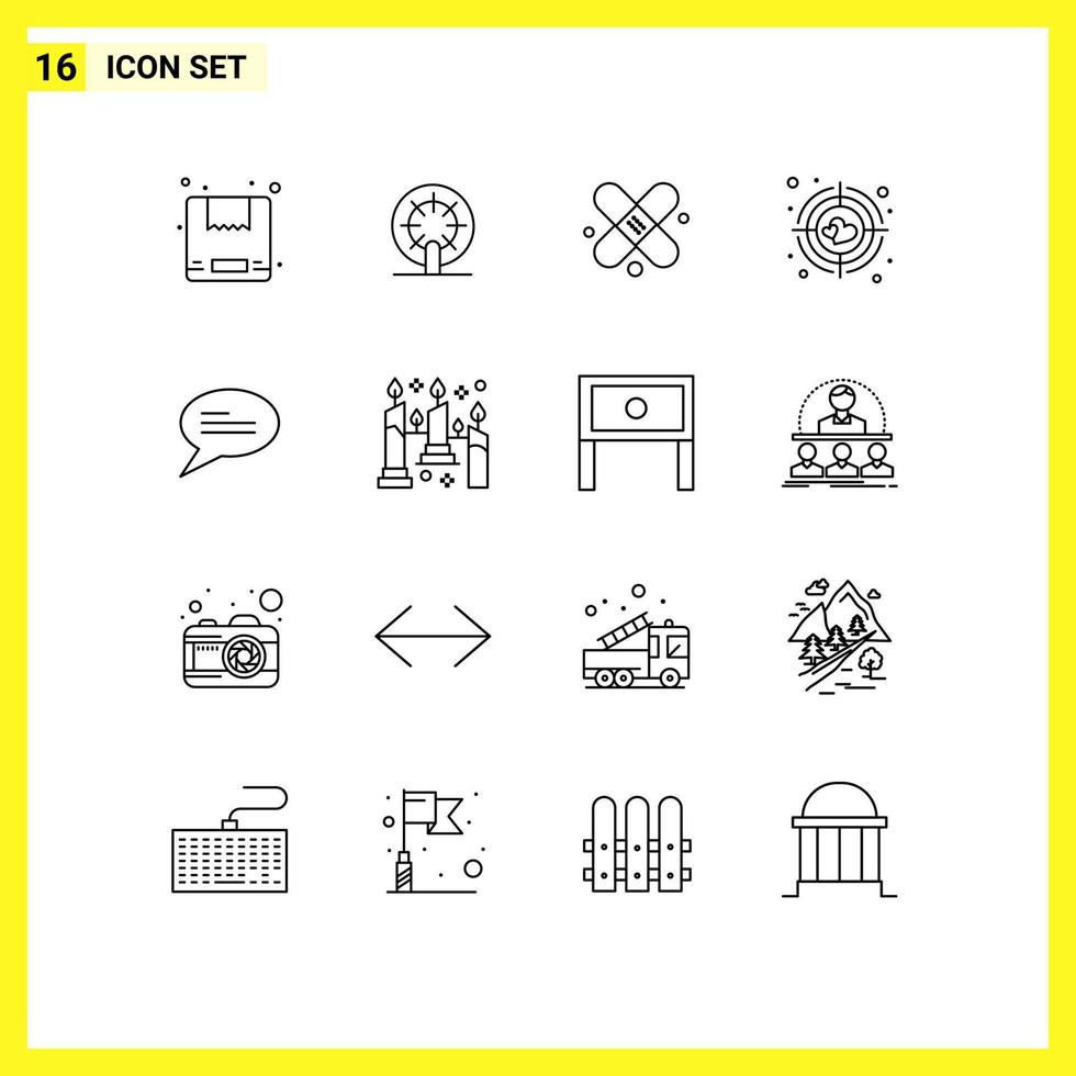 Pack of 16 creative Outlines of candles messages medical conversation target Editable Vector Design Elements