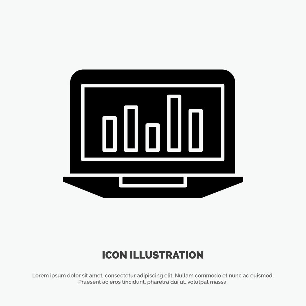 Laptop Graph Analytics Monitoring Statistics solid Glyph Icon vector