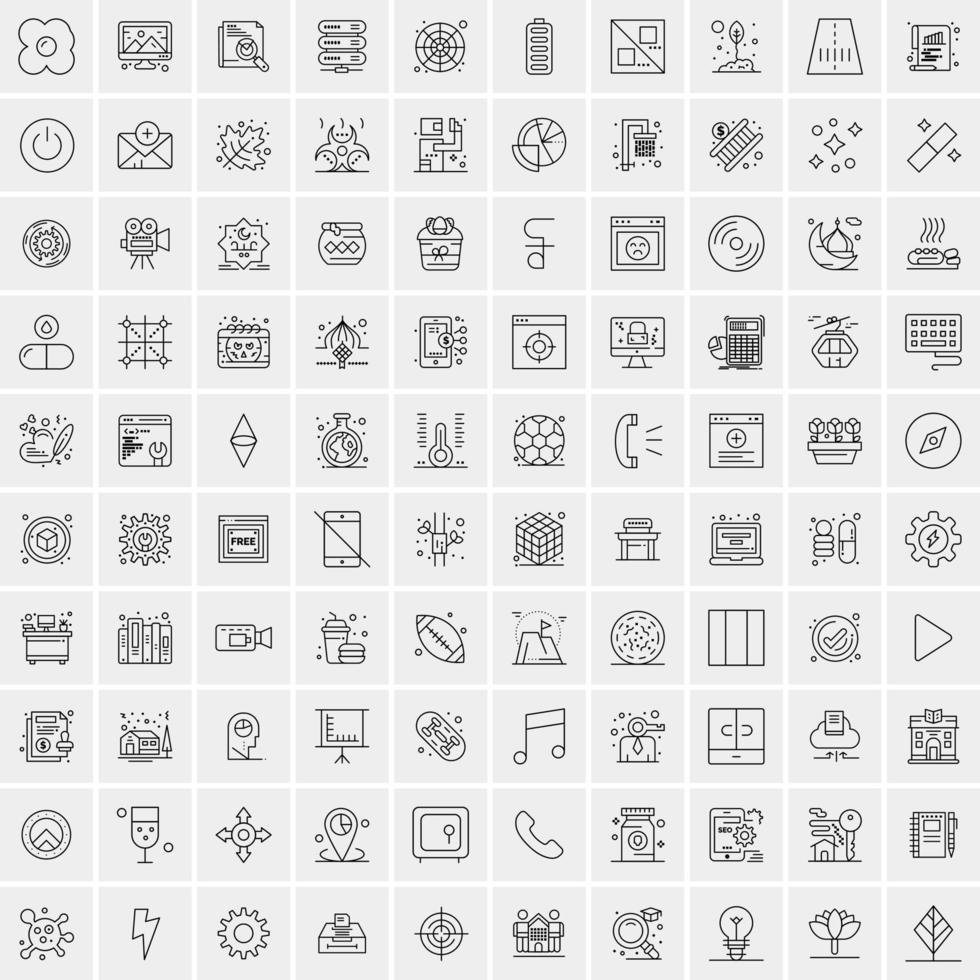 100 iconos universales de línea negra sobre fondo blanco vector