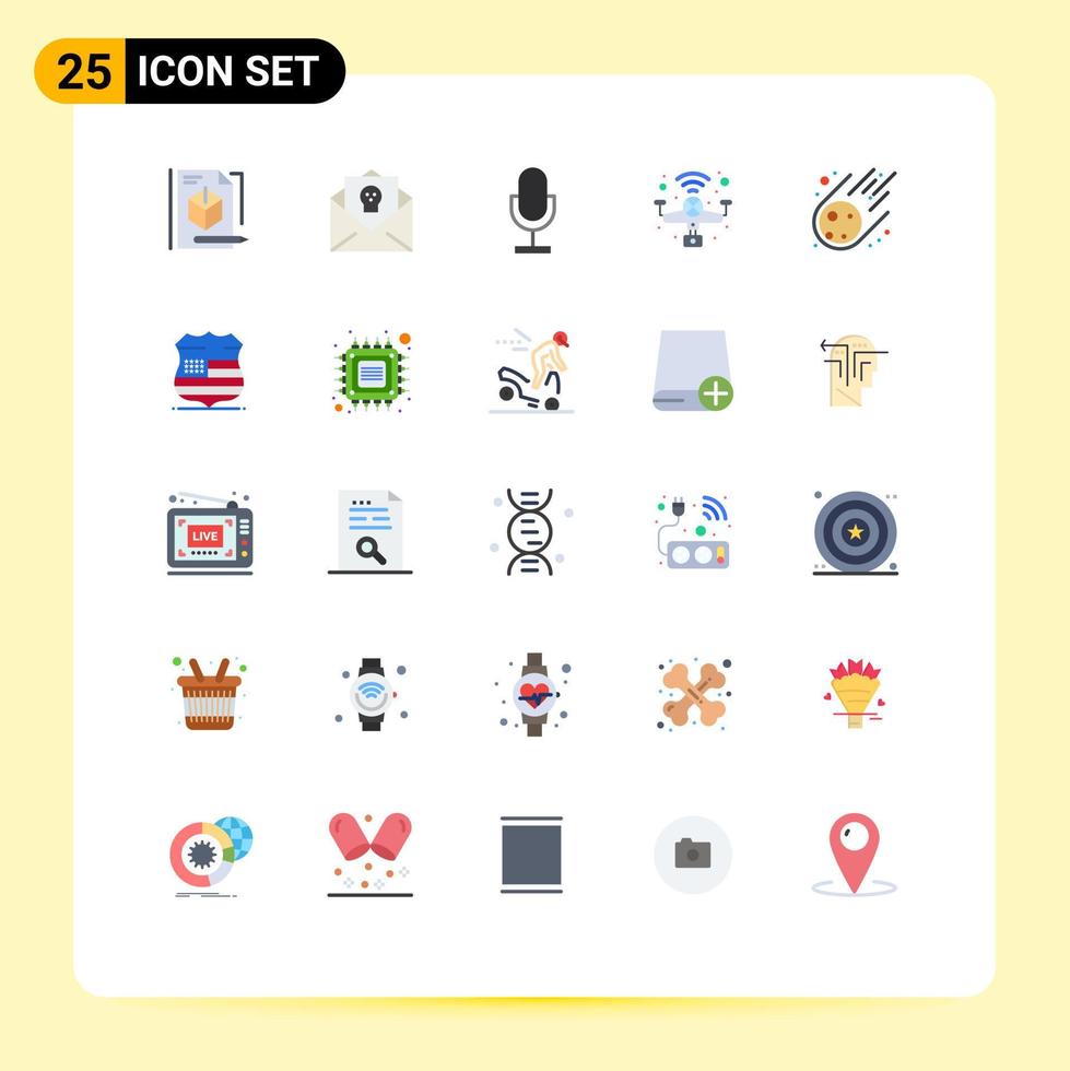Editable Vector Line Pack of 25 Simple Flat Colors of smart iot horror drone microphone Editable Vector Design Elements